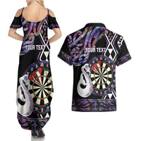 Personalised New Zealand Darts Couples Matching Summer Maxi Dress and Hawaiian Shirt Ngutukaka Manaia Taniko Luxury Purple LT14 - Polynesian Pride