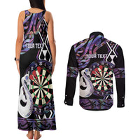 Personalised New Zealand Darts Couples Matching Tank Maxi Dress and Long Sleeve Button Shirt Ngutukaka Manaia Taniko Luxury Purple LT14 - Polynesian Pride