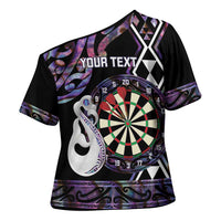 Personalised New Zealand Darts Cross Shoulder Shirt Ngutukaka Manaia Taniko Luxury Purple LT14 - Polynesian Pride