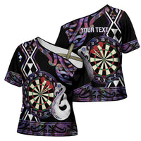 Personalised New Zealand Darts Cross Shoulder Shirt Ngutukaka Manaia Taniko Luxury Purple LT14 - Polynesian Pride