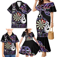 Personalised New Zealand Darts Family Matching Mermaid Dress and Hawaiian Shirt Ngutukaka Manaia Taniko Luxury Purple LT14 - Polynesian Pride