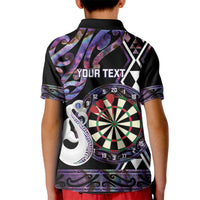 Personalised New Zealand Darts Kid Polo Shirt Ngutukaka Manaia Taniko Luxury Purple LT14 - Polynesian Pride