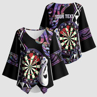 Personalised New Zealand Darts Kimono Sleeve Blouse Ngutukaka Manaia Taniko Luxury Purple LT14 - Polynesian Pride