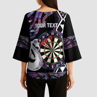 Personalised New Zealand Darts Kimono Sleeve Blouse Ngutukaka Manaia Taniko Luxury Purple LT14 - Polynesian Pride