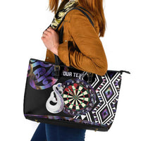 Personalised New Zealand Darts Leather Tote Bag Ngutukaka Manaia Taniko Luxury Purple LT14 Purple - Polynesian Pride