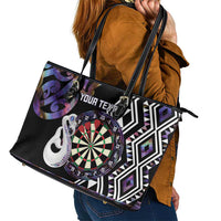 Personalised New Zealand Darts Leather Tote Bag Ngutukaka Manaia Taniko Luxury Purple LT14 - Polynesian Pride