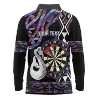 Personalised New Zealand Darts Long Sleeve Polo Shirt Ngutukaka Manaia Taniko Luxury Purple LT14 - Polynesian Pride