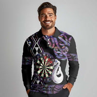 Personalised New Zealand Darts Long Sleeve Polo Shirt Ngutukaka Manaia Taniko Luxury Purple LT14 - Polynesian Pride