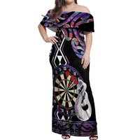Personalised New Zealand Darts Off Shoulder Maxi Dress Ngutukaka Manaia Taniko Luxury Purple LT14 Women Purple - Polynesian Pride
