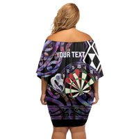 Personalised New Zealand Darts Off Shoulder Short Dress Ngutukaka Manaia Taniko Luxury Purple LT14 - Polynesian Pride