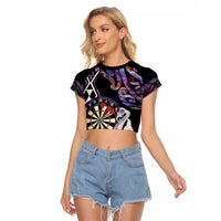 Personalised New Zealand Darts Raglan Cropped T Shirt Ngutukaka Manaia Taniko Luxury Purple LT14 Female Purple - Polynesian Pride