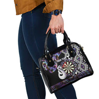 Personalised New Zealand Darts Shoulder Handbag Ngutukaka Manaia Taniko Luxury Purple - Polynesian Pride
