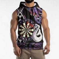 Personalised New Zealand Darts Sleeveless Hoodie Ngutukaka Manaia Taniko Luxury Purple LT14 - Polynesian Pride
