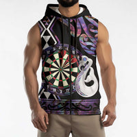 Personalised New Zealand Darts Sleeveless Zip Hoodie Ngutukaka Manaia Taniko Luxury Purple LT14 - Polynesian Pride