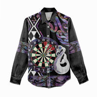 Personalised New Zealand Darts Women Casual Shirt Ngutukaka Manaia Taniko Luxury Purple - Polynesian Pride