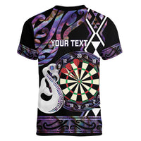 Personalised New Zealand Darts Women V-Neck T-Shirt Ngutukaka Manaia Taniko Luxury Purple LT14 - Polynesian Pride