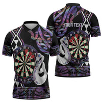 Personalised New Zealand Darts Zipper Polo Shirt Ngutukaka Manaia Taniko Luxury Purple LT14 - Polynesian Pride