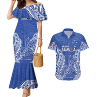 Custom Manu Samoa Rugby 2024 Couples Matching Mermaid Dress and Hawaiian Shirt Go Champions Samoan Tattoo LT14 Blue - Polynesian Pride