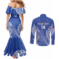 Custom Manu Samoa Rugby 2024 Couples Matching Mermaid Dress and Long Sleeve Button Shirt Go Champions Samoan Tattoo LT14 - Polynesian Pride