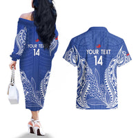 Custom Manu Samoa Rugby 2024 Couples Matching Off The Shoulder Long Sleeve Dress and Hawaiian Shirt Go Champions Samoan Tattoo LT14 - Polynesian Pride
