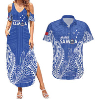 Custom Manu Samoa Rugby 2024 Couples Matching Summer Maxi Dress and Hawaiian Shirt Go Champions Samoan Tattoo LT14 Blue - Polynesian Pride