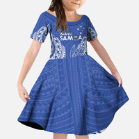 Custom Manu Samoa Rugby 2024 Family Matching Off Shoulder Maxi Dress and Hawaiian Shirt Go Champions Samoan Tattoo LT14 Daughter's Dress Blue - Polynesian Pride