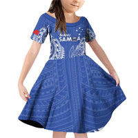 Custom Manu Samoa Rugby 2024 Family Matching Off Shoulder Short Dress and Hawaiian Shirt Go Champions Samoan Tattoo LT14 Daughter's Dress Blue - Polynesian Pride
