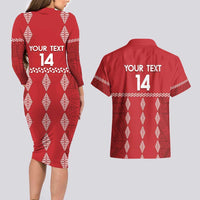 Custom Tonga Rugby 2024 Couples Matching Long Sleeve Bodycon Dress and Hawaiian Shirt Go Champions Ikale Tahi Ngatu Pattern LT14 - Polynesian Pride