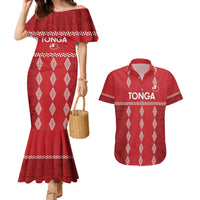 Custom Tonga Rugby 2024 Couples Matching Mermaid Dress and Hawaiian Shirt Go Champions Ikale Tahi Ngatu Pattern LT14 Red - Polynesian Pride