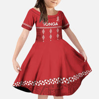 Custom Tonga Rugby 2024 Family Matching Off The Shoulder Long Sleeve Dress and Hawaiian Shirt Go Champions Ikale Tahi Ngatu Pattern LT14 Daughter's Dress Red - Polynesian Pride