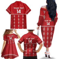 Custom Tonga Rugby 2024 Family Matching Off The Shoulder Long Sleeve Dress and Hawaiian Shirt Go Champions Ikale Tahi Ngatu Pattern LT14 - Polynesian Pride