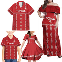 Custom Tonga Rugby 2024 Family Matching Off Shoulder Maxi Dress and Hawaiian Shirt Go Champions Ikale Tahi Ngatu Pattern LT14 - Polynesian Pride