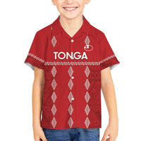 Custom Tonga Rugby 2024 Family Matching Off Shoulder Maxi Dress and Hawaiian Shirt Go Champions Ikale Tahi Ngatu Pattern LT14 Son's Shirt Red - Polynesian Pride