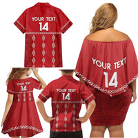Custom Tonga Rugby 2024 Family Matching Off Shoulder Short Dress and Hawaiian Shirt Go Champions Ikale Tahi Ngatu Pattern LT14 - Polynesian Pride