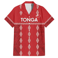 Custom Tonga Rugby 2024 Family Matching Off Shoulder Short Dress and Hawaiian Shirt Go Champions Ikale Tahi Ngatu Pattern LT14 Dad's Shirt - Short Sleeve Red - Polynesian Pride