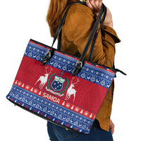 Personalised Samoa Christmas Leather Tote Bag Samoan Coat Of Arms Manuia Le Kirisimas LT14 - Polynesian Pride