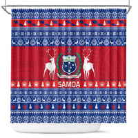 Personalised Samoa Christmas Shower Curtain Samoan Coat Of Arms Manuia Le Kirisimas LT14 Blue - Polynesian Pride