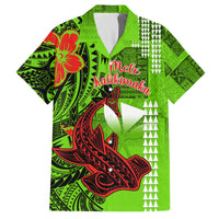 Personalised Hawaii Christmas Family Matching Long Sleeve Bodycon Dress and Hawaiian Shirt Mele Kalikimaka Kakau Polynesian Shark Tattoo LT14 Dad's Shirt - Short Sleeve Green - Polynesian Pride