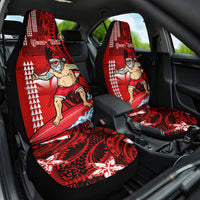 Personalised Hawaii Christmas Car Seat Cover Mele Kalikimaka Surfing Santa Claus LT14 One Size Red - Polynesian Pride