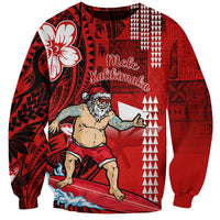 Personalised Hawaii Christmas Sweatshirt Mele Kalikimaka Surfing Santa Claus LT14 Unisex Red - Polynesian Pride