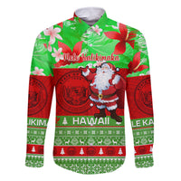 Personalised Hawaii Christmas Family Matching Long Sleeve Bodycon Dress and Hawaiian Shirt Mele Kalikimaka Hawaiian Santa Tropical Vibes LT14 Dad's Shirt - Long Sleeve Red - Polynesian Pride