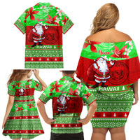 Personalised Hawaii Christmas Family Matching Off Shoulder Short Dress and Hawaiian Shirt Mele Kalikimaka Hawaiian Santa Tropical Vibes LT14 - Polynesian Pride