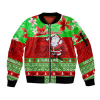 Personalised Hawaii Christmas Sleeve Zip Bomber Jacket Mele Kalikimaka Hawaiian Santa Tropical Vibes LT14 Unisex Red - Polynesian Pride