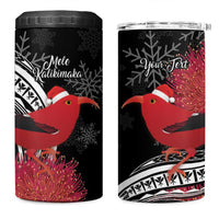 Personalized Mele Kalikimaka Hawaii 4 in 1 Can Cooler Tumbler I'iwi Bird With Ohia Lehua - Black Color LT14 One Size: 16 oz Black - Polynesian Pride