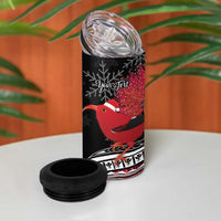 Personalized Mele Kalikimaka Hawaii 4 in 1 Can Cooler Tumbler I'iwi Bird With Ohia Lehua - Black Color LT14 - Polynesian Pride