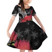 Personalized Mele Kalikimaka Hawaii Family Matching Off Shoulder Short Dress and Hawaiian Shirt I'iwi Bird With Ohia Lehua - Black Color LT14 Daughter's Dress Black - Polynesian Pride