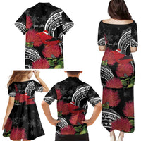 Personalized Mele Kalikimaka Hawaii Family Matching Puletasi and Hawaiian Shirt I'iwi Bird With Ohia Lehua - Black Color LT14 - Polynesian Pride