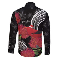 Personalized Mele Kalikimaka Hawaii Family Matching Puletasi and Hawaiian Shirt I'iwi Bird With Ohia Lehua - Black Color LT14 - Polynesian Pride