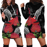 Personalized Mele Kalikimaka Hawaii Hoodie Dress I'iwi Bird With Ohia Lehua - Black Color LT14 - Polynesian Pride