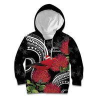 Personalized Mele Kalikimaka Hawaii Kid Hoodie I'iwi Bird With Ohia Lehua - Black Color LT14 Hoodie Black - Polynesian Pride